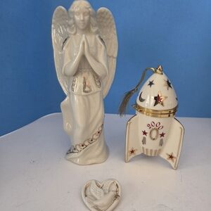 Lenox Angel, Rocket Ornament And Heart Pin Set